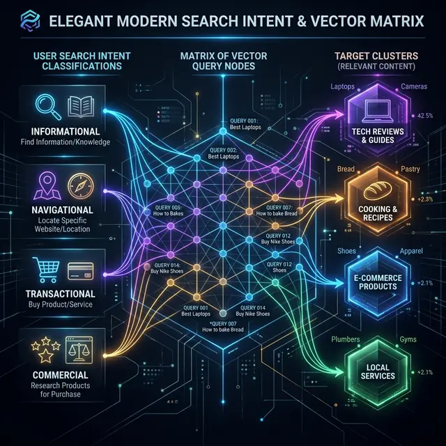 AEObility AEO Services intent matrix diagram mapping search queries, vector embeddings, and GEO Marketing signals for Perth, Australia SMBs